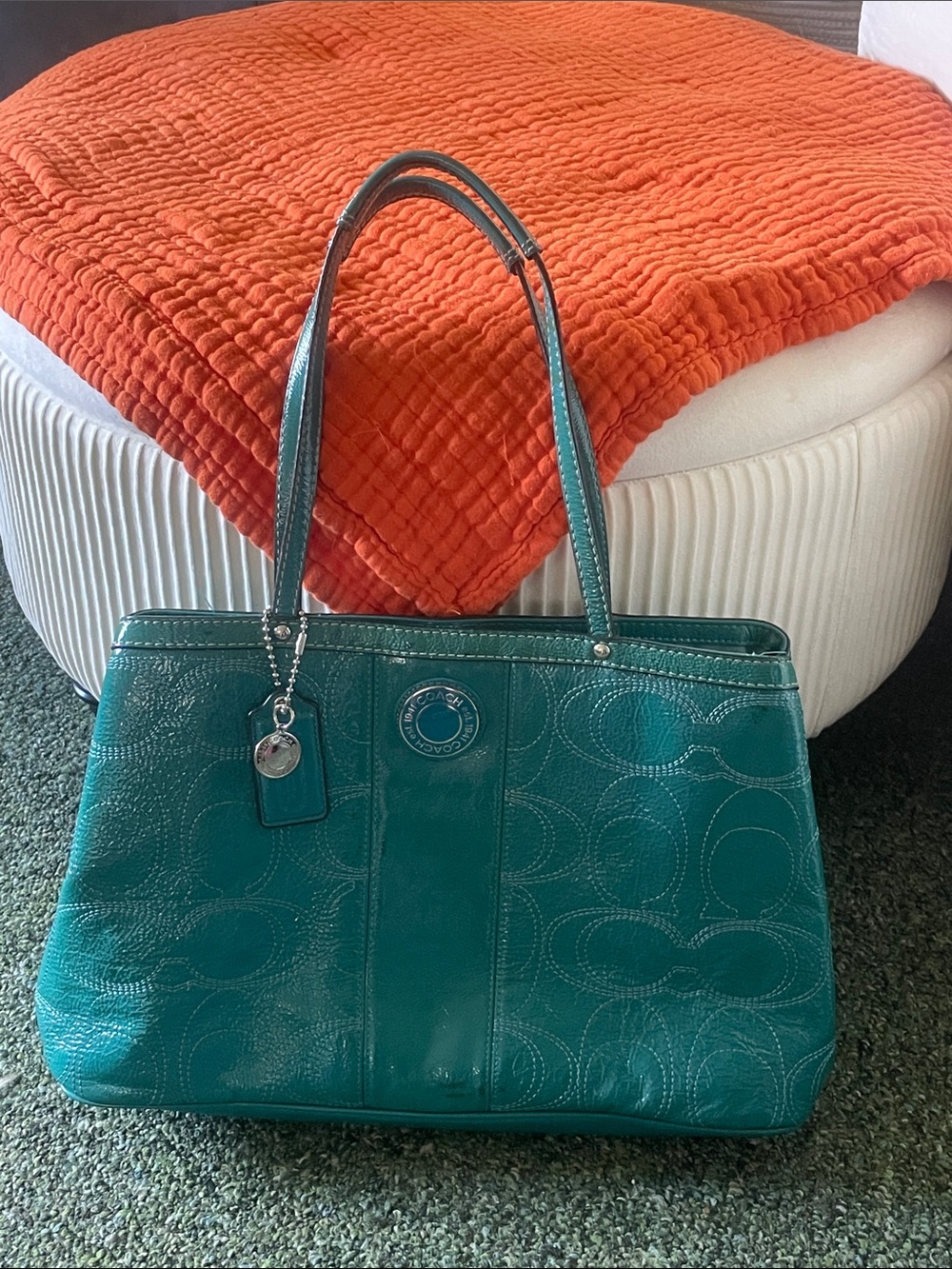 Coach Teal Patent Leather Shoulder Bag